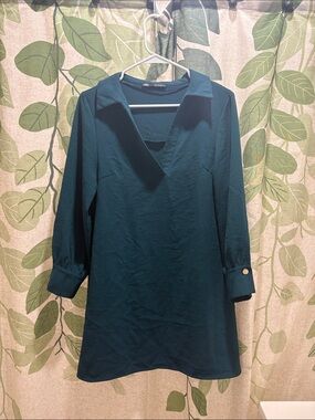 Zara Teal Collared Shift Dress